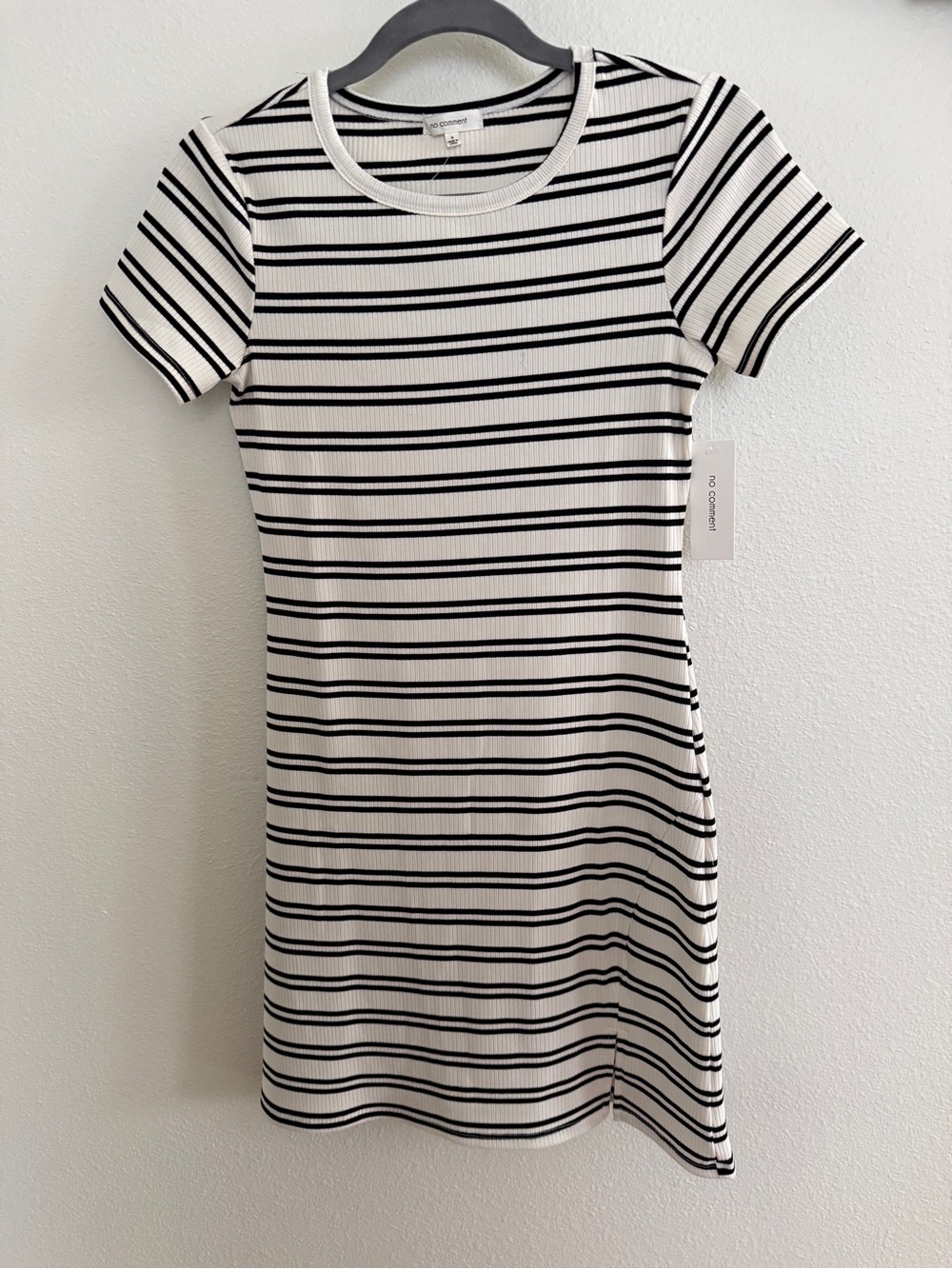Striped Ribbed Midi Dress in Black & White — Unbranded